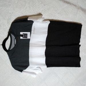 Denim flower men's shirt, short sleeve size M, grey, black, and white New